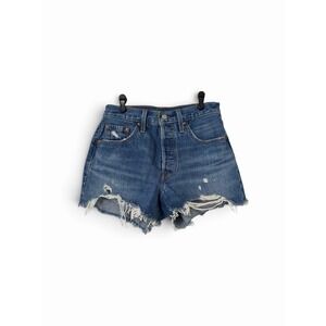 Levi's 501 Distressed Cut Off Medium Wash Denim Button Fly Short 25 Festival